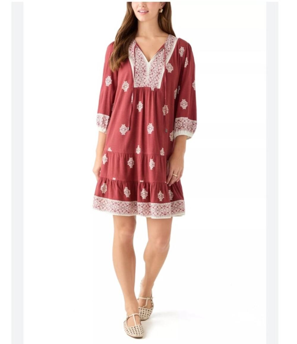 Lucky Brand Apple Medallion dress XL peasant boho tiered hem 3/4 sleeve rust NEW